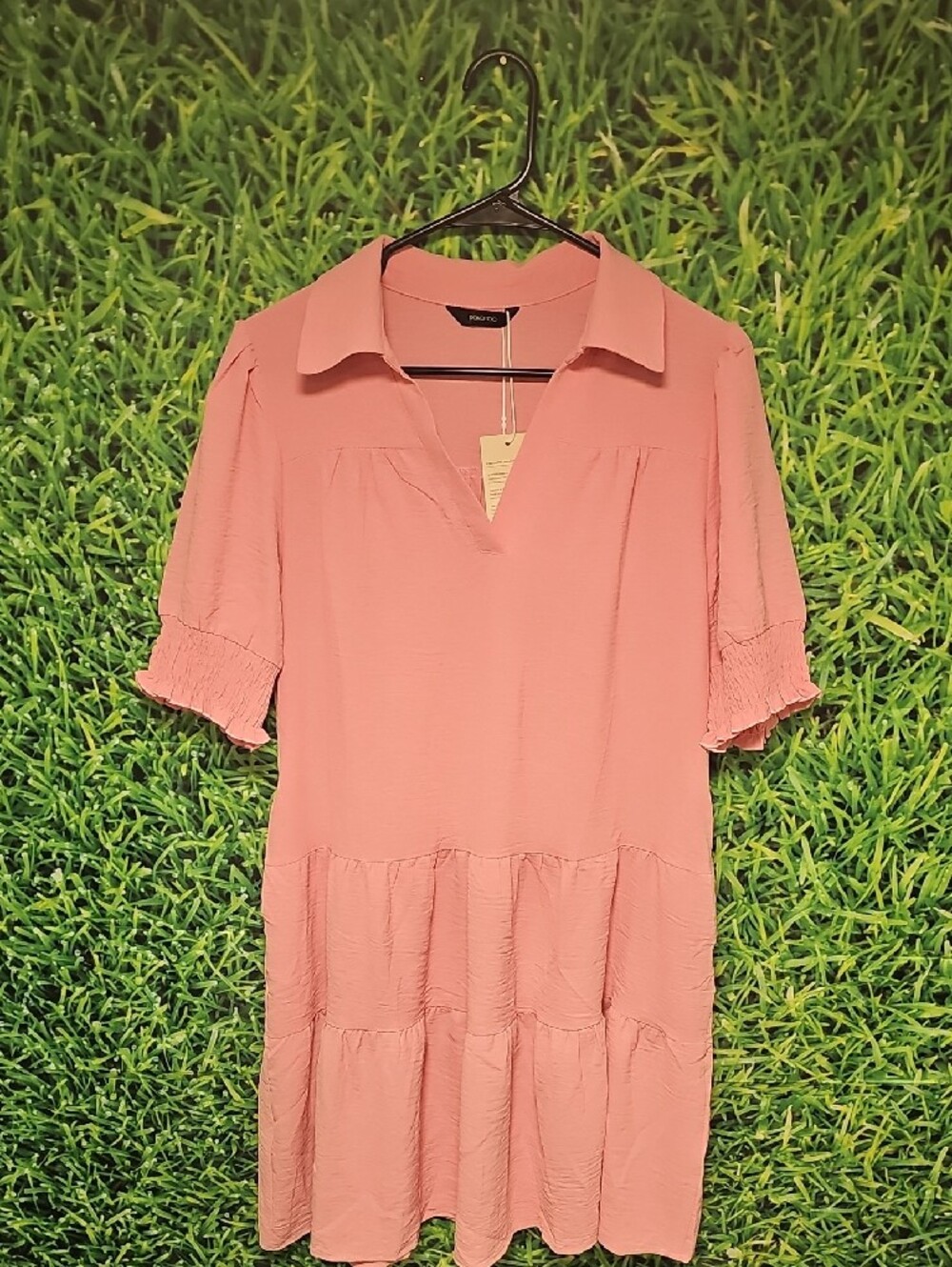 Pink Collared Tiered Mini Dress - Picture 4 of 7